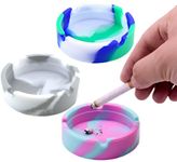 Ashtray, Silicone Ash Tray with 4 Cigarette Rests. Ashtrays for Outdoor & Indoor. Unbreakable, Burn-resistant, Flexible, Non-slip Outdoor & Indoor Ashtray (3-Pack Colorful Round)