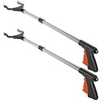 Reacher Grabber Tool - (2-Pack) 32-Inch-Long Folding Picker Upper Gripping Device - Lightweight 90° Rotation Claw Extendable Arm Reach, Indoor | Outdoor Elderly Reaching Mobility Aid & Trash Grabber