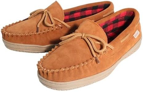 Slippers for Men’s House Shoes Moccasin with Genuine suede Upper Flanel Lining Comfortable Memory Foam Rubber Soles Indoor Outdoor (Cinnamon, Adult, Men, 12, Numeric, US Footwear Size System, Medium)