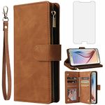 Asuwish Compatible with Samsung Galaxy S6 Wallet Case and Tempered Glass Screen Protector Flip Cover Card Holder Stand Cell Phone Cases for Glaxay S 6 Gaxaly 6s Galaxies GS6 SM-G920V G920A Women Brown