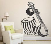 Asmi Collections Vinyl Music Instrument Sitar and Tabla Wall Stickers (Black)