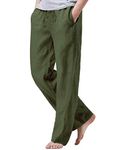 iWoo Pajama Cotton Pants for Men with Drawstrings Soft Cotton Youga Pants Men Ag L Dark Green