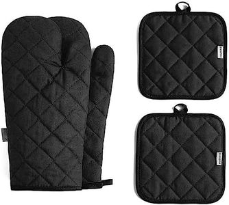 Oven Mitts and Pot Holders 4 pcs Set,High Heat Resistant 500 Degree Extra Thicken Long Kitchen Cotton Oven Glove for Cooking (12 Inch,Black)