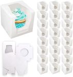 24pk White Cupcake Boxes Single | 9x9x9cm Single Cupcake Boxes With Window For Any Occasions | Single Cupcake Box Individual Cupcake Boxes Individual For Kids Party| Cupcakes Box Cupcakes Boxes