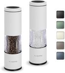 Salt and Pepper Grinder Set with Adjustable Coarseness | Manual Pepper Mill Grinder with Refillable Design | Ceramic Core | Kitchen Essential (2 Packs, White)