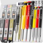 Nicpro 18 Pack Carpenter Pencil Set with Sharpener, Mechanical Carpenter Pencils with 60 Refill, Automatic Center Puncha and Carbide Scribe Tool, Heavy Duty Construction Pencil for Architect-With Case