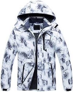 CREATMO US Men's Printed Ski Jacket Mountain Waterproof Snowboard Jacket Windproof Winter Snow Coat Black White L