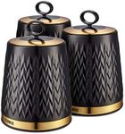 Tower T826091BLK Empire Set of 3 Storage Canisters for Tea Coffee Sugar, 1.3L, Black and Brass