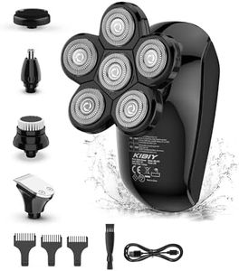 Rasoio testa calva, Kibiy 5 in 1 LED rasoio testa con 6 testine di rasatura rotanti, 100% impermeabile rasoio capelli uomo testa calva, ricaricabile di tipo C, kit per la cura dei peli di barba e naso
