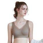 Luella Women's Full Support Wireless Sports Bra, Padded, Lace Silk, Elegant Comfort (XL, Brown)