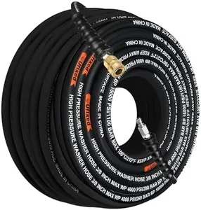 3/8 Pressure Washer Hose 100Ft, Ufixed Power Washer Hose Hot water Pressure Washer Hose High Pressure Hose 4000 PSI Non Marking Rubber Jacket Brass Fittings