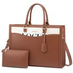 LOVEVOOK Laptop Tote Bag for Women, Office Work Bag Briefcase fit for 15.6 inch Laptop, Large Capacity Teacher Bag Handbag, Leather/Brown-white, 15.6 inch, Fashion