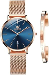 OLEVS Orologio Donna Lusso Oro Rosa Donna Slim Thin Leggero Orologio In Acciaio Inox Mesh Orologi Moda Impermeabile Orologio da Polso Donna,Bracciale Regolabile