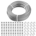 TooTaci 1/8" Gable Railing Kit Include 100M/328ft Stainless Steel Wire Rope Cable,50pcs M3 Aluminum Crimping Sleeves and 20pcs M3 Wire Rope Thimble for Decking Railing,Hanging Outdoor Lights