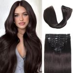 LORIEN Clip in Hair Extensions Real Human Hair, 16 inch 90g, Dark Brown, Balayage Invisible Remy Human hair Clip in Extensions for Women Seamless Straight 8Pcs Double Weft