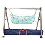 SM Enterprises Baby Boy's and Baby Girl's Portable Folding Swing Baby Cradle Ghodiyu with Hammock Having Mosquito Net, Round (Stainless Steel; Multicolor)