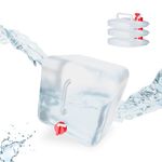 Relaxdays Folding Water Canister Set of 4, Faucet, Screw Cap, Handle, Camping Container, BPA-Free, 15L, Clear/Red