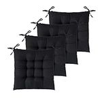 ELFJOY 4 Pack Chair Cushions for Dining Chairs 17x17 inch Seat Cushions for Kitchen Chairs Soft and Comfortable Square Chair Pads with Ties, Black