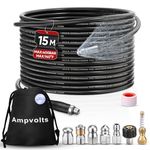 Ampvolts 50FT Sewer Jetter Kit for Pressure Washer, 5800 PSI Drain Cleaning Hose with 5 Jet Nozzles & 2 Adapters, Compatible with Spray Guns and Power Washers, Ideal for Clogged Pipes and Drains