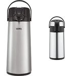 Thermos 184625 Lever Action Pump Pot, 2.5 L Black & Pioneer Flasks SS50R Stainless Steel Airpot Hot Cold Water Tea Coffee Dispenser Conference Event Flask, Satin Finish, 5 litres