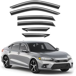 Breejoy 6pcs Out-Channel Window Rain Guards Fit for Honda Civic Sedan 2022-2026, Extra Durable Window Visors Vent Visors Vent Shades Wind Deflector Dark Smoke Car Tape-on 6-pcs with Thicker