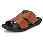 Burwood Men BWD 142 Tan Leather Flip Flops Thong Sandals-7 UK/India (41 EU) (BW 144)