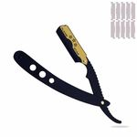 Black and Gold Changeable Blade Professional Barber Straight Edge Salon Hair Cut Razor 100% Stainless Steel with Blades By Flame Star