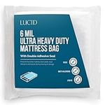 LUCID 6 Mil Ultra Heavy Duty Mattress Bag for Moving, Storage or Disposal - Seals Closed with Two Adhesive Strips - King, Clear