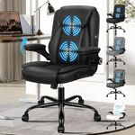 ELFORDSON Massage Office Chair for Home, Executive Comfy Office Chairs with 90° Flip-up Armrests, Adjustable Height, Swivel, Ergonomic Heavy-duty Desk Work Chair, PU Leather, Black