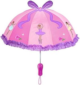 Kidorable Pink Ballerina Umbrella for Girls w/Fun Ballet Dancers, Pop-Out Ribbon, Pointe Shoe Handle, Pink, One size