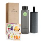 waterdrop® Starter Set - 600ml Borosilicate Glass Bottle - BPA Free - Premium Lid - Microdrink Hydration Cubes - Water Flavouring with Vitamins - Sugar Free - 18 Variety Drops