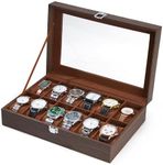 Ohuhu Watch Box, 12 Slot Watch Case for Men with Glass Lid, Wood Grain PU Leather Watch Holder with Velvet Pillows, Watch Storage Box for Men and Women, Gift Idea for Birthday Father's Day