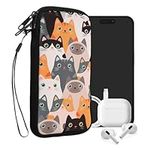 kwmobile Neoprene Sleeve for Smartphone Size XL - 6.7/6.8" - Shock Absorbing Pouch Case - Protective Phone Bag - Cats Orange/Black/White