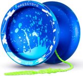 Yoyo Professional Unresponsive Yoyo V10 - Finger Spin Yoyo for Kids Beginner , Pro Metal Yoyo Tricks for Adults Advanced with 12 Yo-yo Strings + Yo Yo Storage Bag + Glove (Blue Splash)