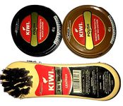 Kiwi Shoe Polish Paste B 0.2 fl oz with Kiwi Leather Shine Brush (Both (1 Each), Black and Dark tan)