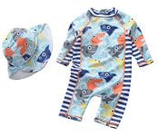 DNggAND Baby Boys Swimsuit One Piece Toddlers Zipper Bathing Suit Swimwear with Hat Rash Guard Surfing Suit UPF 50+ (Shark, 6-9 Months)