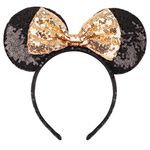 Women Girls Decoration Mouse Ears Headbands Sequin Glitter Bow Hairband for Cosplay Costume Birthday Party(Black/Gold)