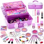 Anpro 68 PCS Kids Makeup Kit for Girl, Kid-Safe Washable Make Up Toys Set for Dress Up, Pretend Beauty Vanity with Cosmetic Case, Stickers and Jewelry, Princess Toys Birthday Gift for Girls Aged 3-12