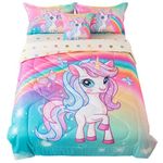 ADASEMILE A & S Kids Unicorn Comforter Twin Size for Girls Princess Unicorn Bedding Set 6 Pieces Rainbow Printed Comforter with Hearts Sheets Reversible Bed Set Unicorn Bed in A Bag for Home Decor