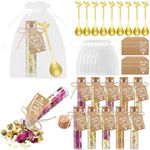 Hoolerry 24 Set Tea Party Favors Bulk Rustic Wedding Favors for Guest with 4.3'' Glass Tea Jar Stainless Steel Teaspoon Gift Tag Drawstring Organza Bag and Rope, Thank You Gifts for Wedding Tea Party
