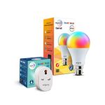 Wipro Smart Home Combo 16Amp Smart Plug & 12.5 W Smart Wi Fi LED Bulb with Music Sync | Suitable For Bedroom, Hall, Kitchen | Alexa & Google Assistant Enabled | 1 B22 LED Smart Bulb, 1 Smart Plug