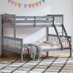 Vida Designs Milan Triple Bunk Bed, Three Sleeper, Solid Pine Wood Frame, Kids Children, Double 4 Foot 6, Single 3 Foot, Grey