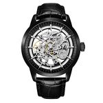 Automatic Mens Watches Skeleton Mechanical Wrist Watch for Men Waterproof Genuine Leather Watchband Luxury Self-Winding Stainless Steel Analog Watch for Men Collection PAGANI DESIGN, full black 1638,