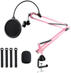 Cicano Microphone Stand, Mic Boom Arm Suspension Scissor with Shock Mount, Mic Clip Holder Upgraded Desk Clamp for Blue Yeti Snowball Ice and Other Mics Pink