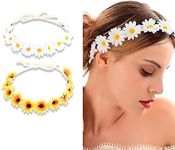 Sunflower Crown Hair Wreath Daisy Headband for Women Girls Adjustable Floral Headpiece Hippie Flower Headbands Hair Accessories for Prom Wedding