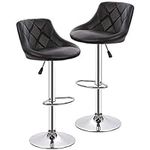 BestOffice Counter Height Bar Stools Set of 2 Barstools Swivel Stool Height Adjustable Bar Chairs with Back PU Leather Swivel Bar Stool Kitchen Counter Stools Dining Chairs, Black