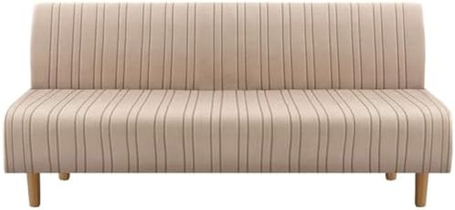 H.VERSAILTEX Stretch Futon Slipcover Armless Sofa Cover Furniture Protector Without Armrests Slipcover Soft with Elastic Bottom for Kids, Spandex Jacquard Modern Stripe Design, Sand
