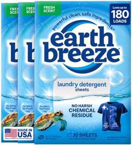 Earth Breeze Laundry Detergent Sheets Fresh Scent - 60 Loads per package. Eco Liquidless Soap - Travel-Friendly for Hot & Cold Cycles, Tackles Tough Stains & Odors - Gentle on Skin, 30 sheets (3 Pack)