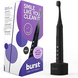 Burst Original Sonic Electric Toothbrush for Adults - Soft Bristle Toothbrush for Deep Clean, Stain & Plaque Removal - 3 Sonic Toothbrush Modes: Teeth Whitening, Sensitive, Massage - Black