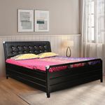 Royal Interiors Torrik Metal Queen Size Bed With Storage & Foam Mattress | Wrought Iron Queen Size Cot With Hydraulic Storage| Double Bed Queen Size For Bedroom With Headboard & Footboard(75X60) Black